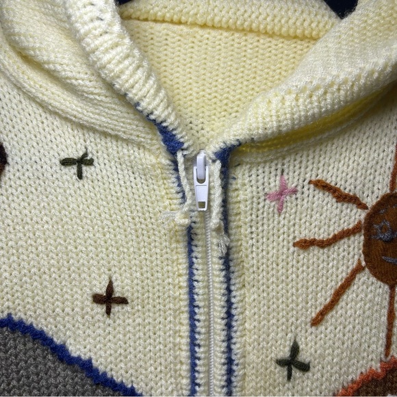 Handmade Kids Knit Zip Hoodie Jacket Llama Embroidery Village Scene Size M 8-10 - Picture 4 of 11